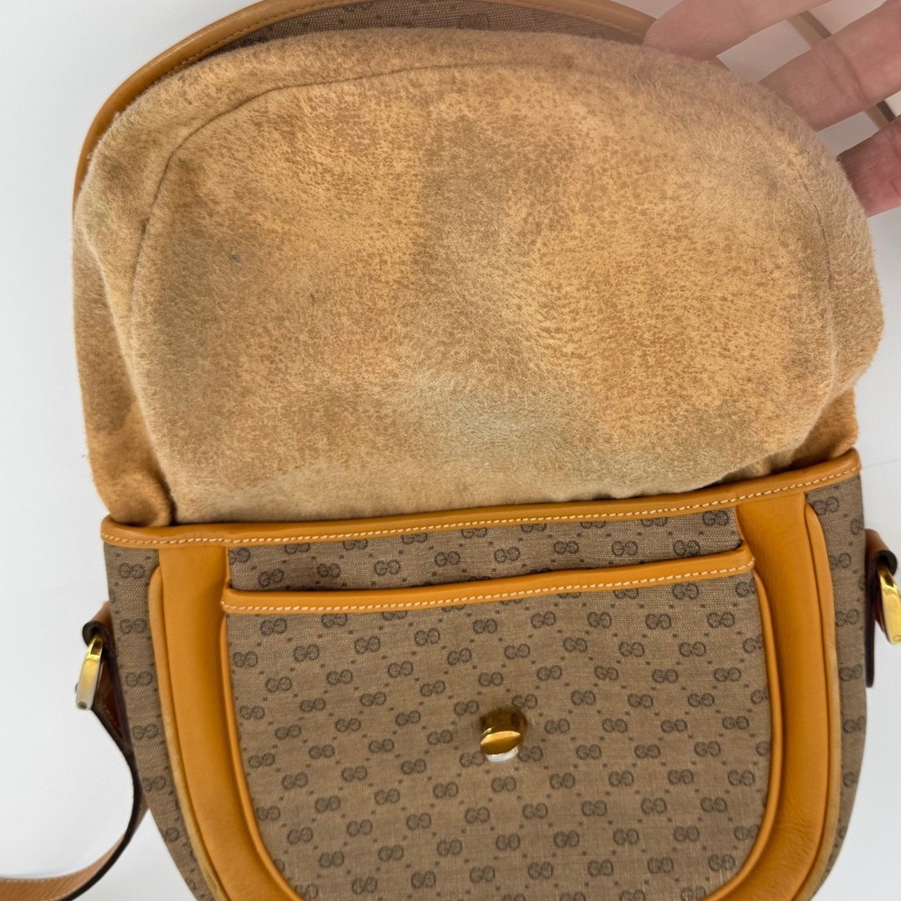 Gucci Crossbody Bag Women Brown Micro GG Supreme Canvas Tan Leather 001-084-0259 - Picture 12 of 15